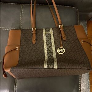 Michael Kors Brown and Tan Signature Tote Bag